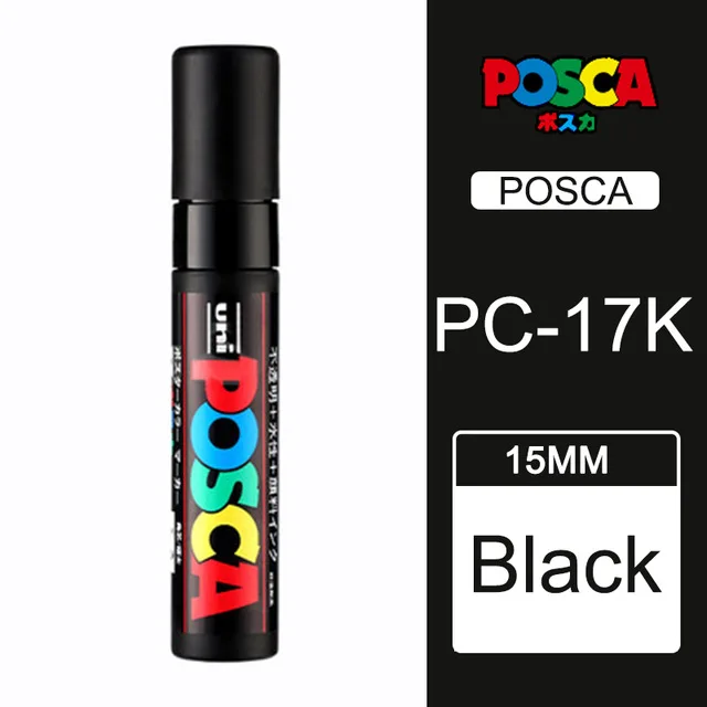 2 шт./партия Uni Posca PC-17K Краска Маркер-Экстра Широкий Tip-15mm rotulador - Цвет: Черный