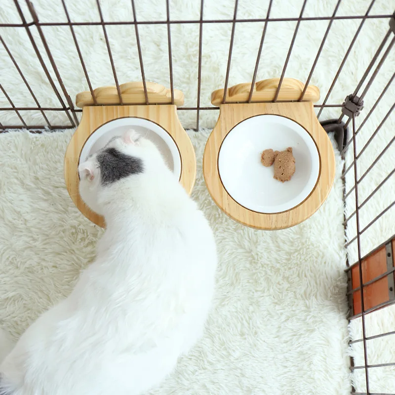 

High Grade Antiskid Cat Feeders Bowl Wood Tableware Ceramic and Ceramics Single Mouth Dog Bowl Pet Supplies