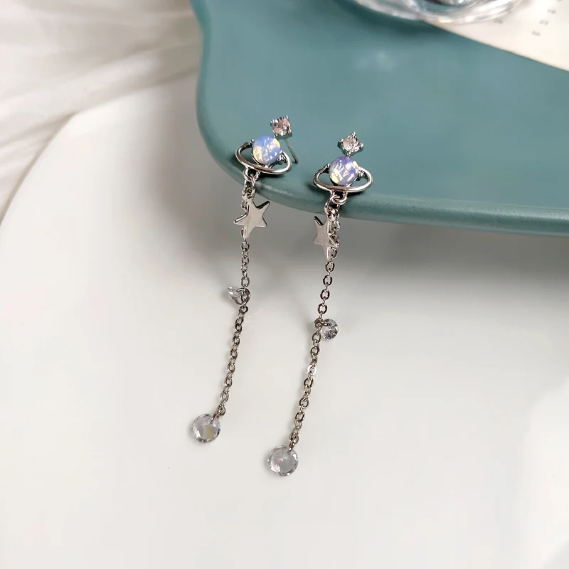 

S925 needle Modern Jewelry Star Drop Earrings Popular Design High Quality Shiny Crystal Chain Dangle Earrings For Girl Lady Gift