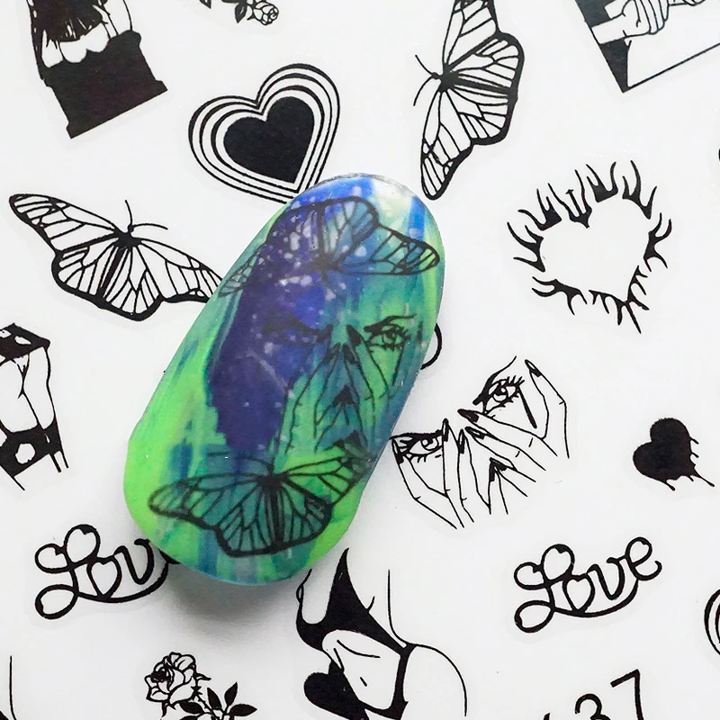 Черные стикеры для дизайна ногтей своими руками 2020 клейкие наклейки инструмент