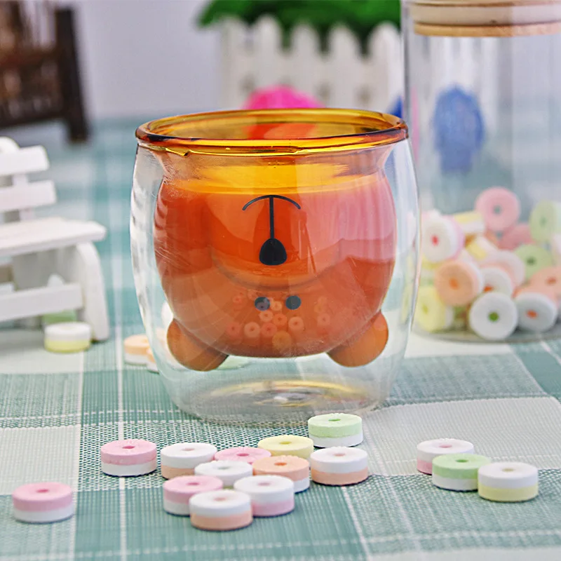 Soffe мультяшный медведь двойные стены стеклянная кружка боросиликатные