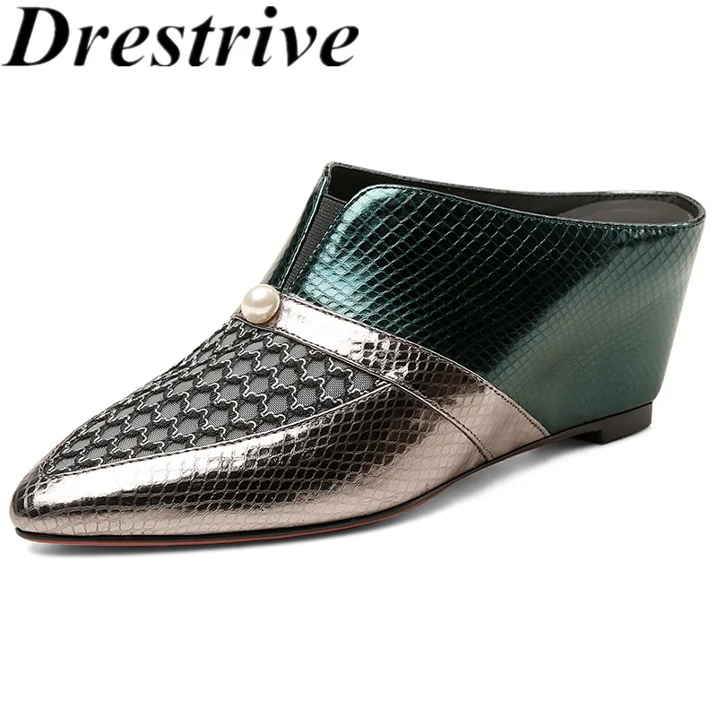 

Drestrive Women Pumps Wedges Pointed Toe Patent Leather Patchwork 2021 Summer High Heel Shoes Mules Size 39 Mixed Colors