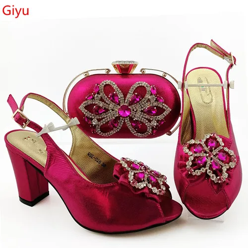 

doershow fuchsia Shoes and Bag Set for Women Summer African Style italian Shoes and Bag Set for party Custom products!SIA1-38