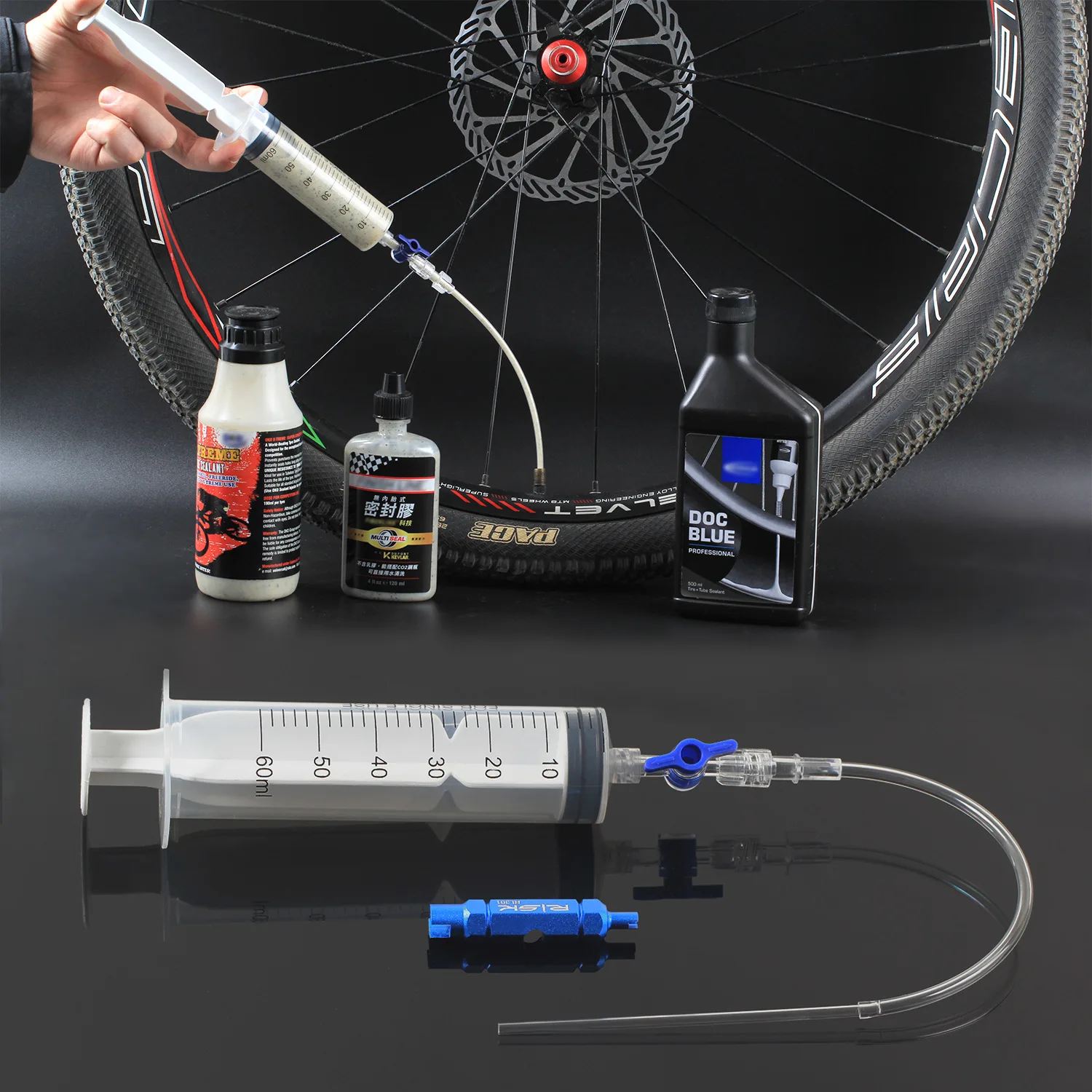 

RISK Cycling Bike Bicycle Tubeless Tyre Sealant Injector Injection Tool Syringe Schrader Presta Valve Core Removal Tool