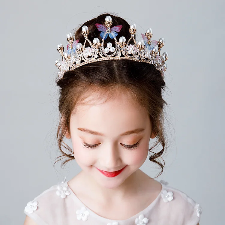 Золотая принцесса бабочка цветок элегантный кристалл тиара головная повязка