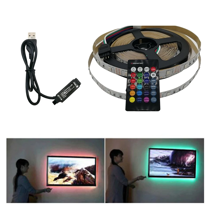 ТВ Подсветка USB Светодиодная лента светильник DC5V 6 Вт 60 Светодиодный/м RGB Ambi для
