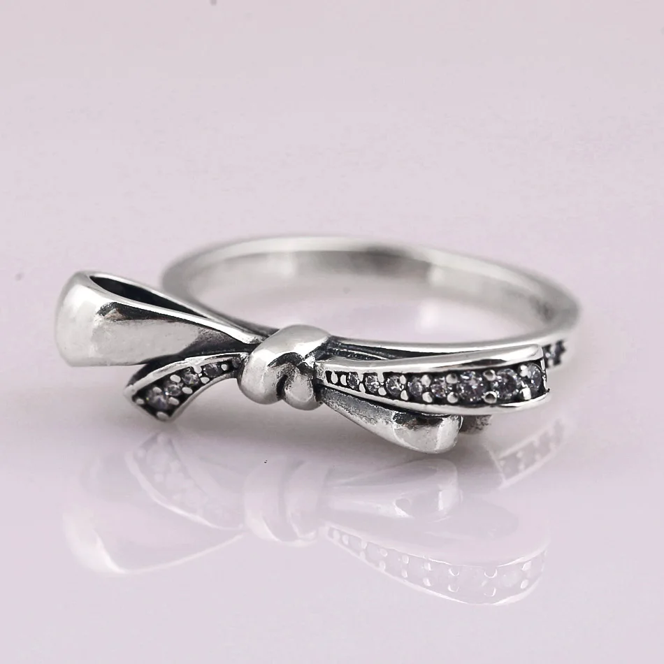 

Original Brilliant Bow With Crystal Rings For Women 925 Sterling Silver Ring Wedding Party Gift Europe Jewelry