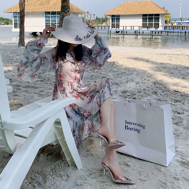 Туфли-лодочки женские прозрачные высокий каблук заостренный носок без застежек