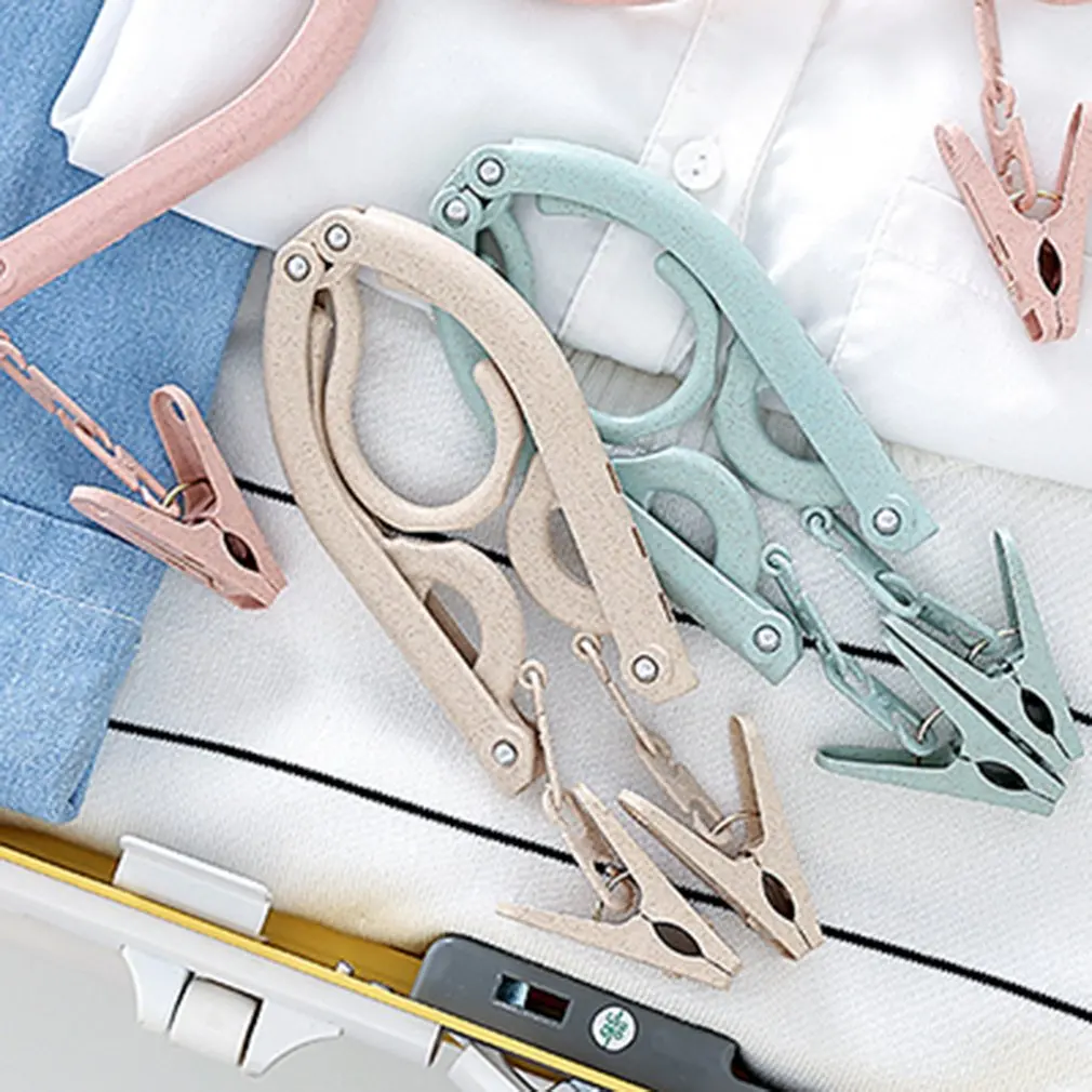 

Wheat straw Double clip foldable Travel portable hanger clothes rack hanger