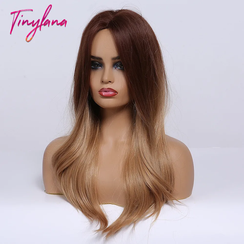 Женские Супер Длинные Синтетические парики TINY LANA коричневого цвета средняя