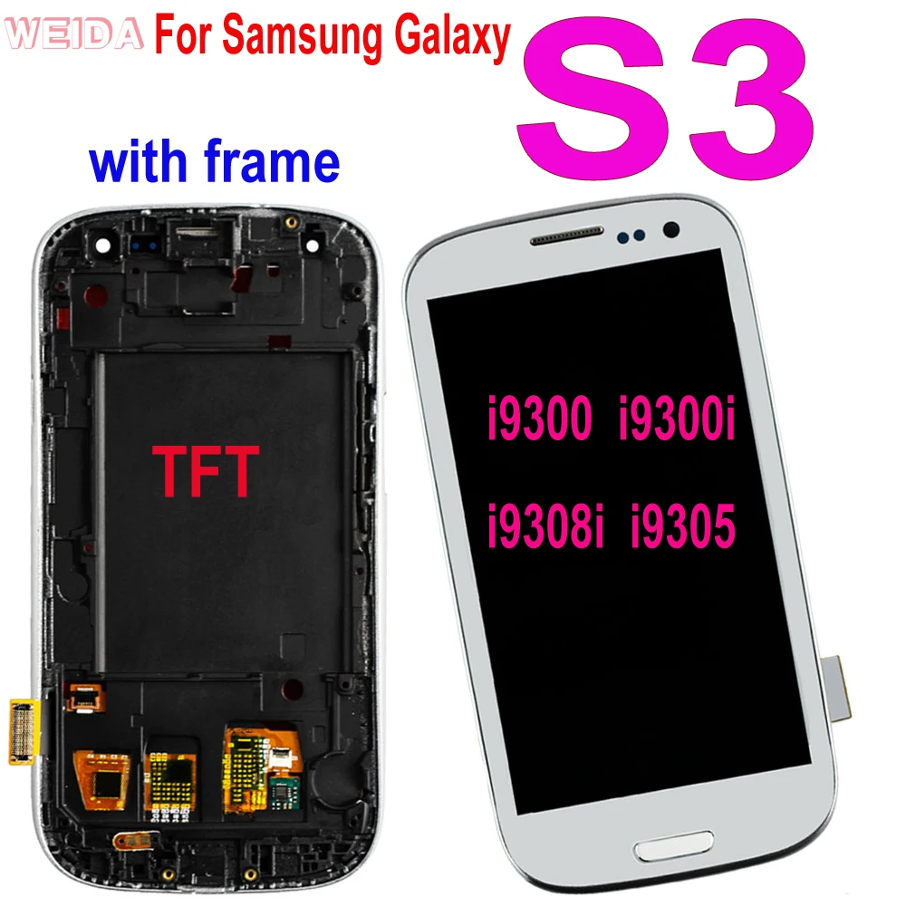 

AAA+ For Samsung Galaxy S3 i9300 i9300i LCD Display Touch Screen Digitizer Assembly with Frame for Samsung S3 i9308i i9305