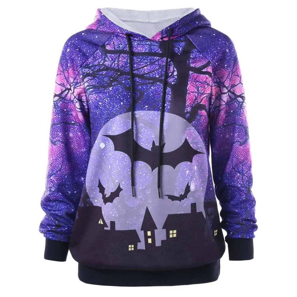 Женская толстовка с капюшоном и принтом Замок летучей мыши длинным рукавом на