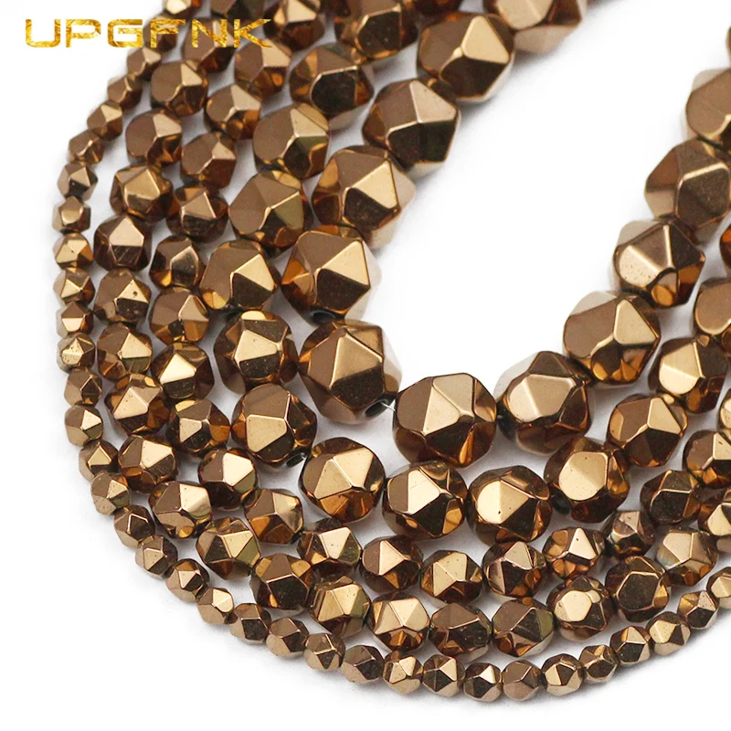 

UPGFNK Faceted Natural Stone Copper Hematite Round Spacer Loose Beads For Jewelry Making Diy Bracelet Accessories 3/4/6/8/10mm