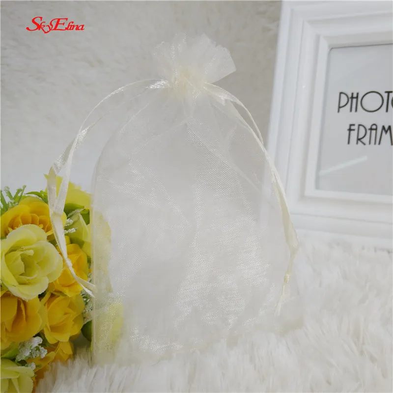 Beige 50 шт., 7x9 см, 9x12 см, 10x15 см, сумки из органзы, свадебные дражи, сумка, Подарочная коробка, мешочек для ювелирных изделий, упаковка для свадебных подарков, Подарочная сумка 5z - Цвет: Beige