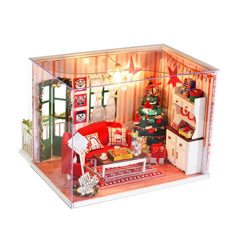 

led lights car accessories led New 3D puzzle miniature dollhouse furniture wooden assemble 2018 christmas diy doll house