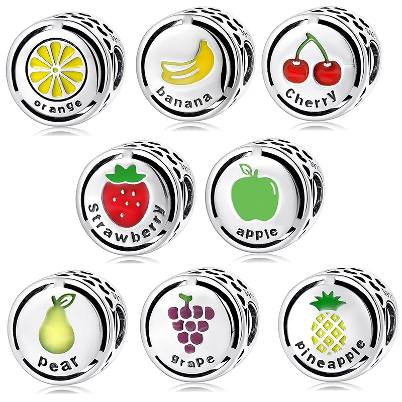 

S925 round hollow fruit series Beaded DIY accessories loose bead zircon silver jewelry