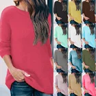 Новинка 2021, Женский однотонный свободный свитер с круглым вырезом и длинным рукавом, пуловер, облегающий универсальный модный теплый свитер