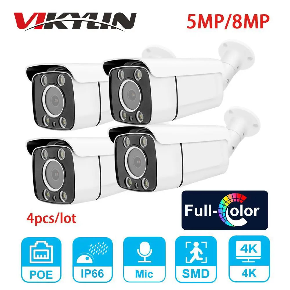 

Hikvision Compatible 5MP POE IP Camera Full time Color 8MP Network IPC ColorVu Hikvision Protocl For Hikvision NVR 4pcs