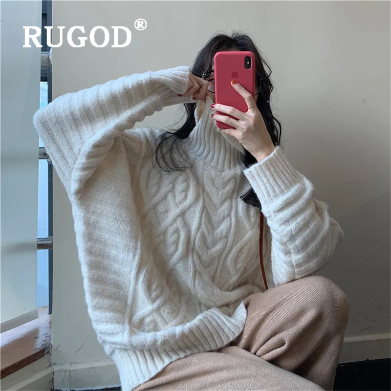 Женский свитер с высоким воротом RUGOD Зимний Свитер оверсайз в Корейском стиле