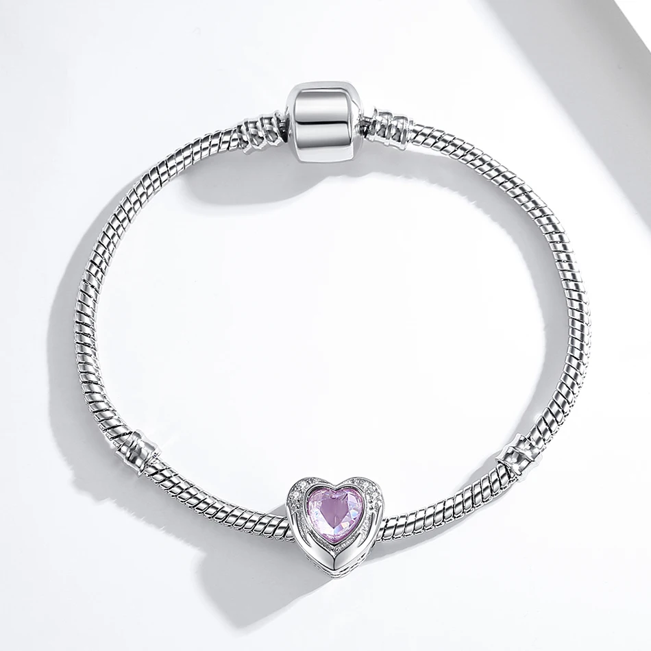 Бусина из серебра 925 пробы с розовым цирконием для браслета |