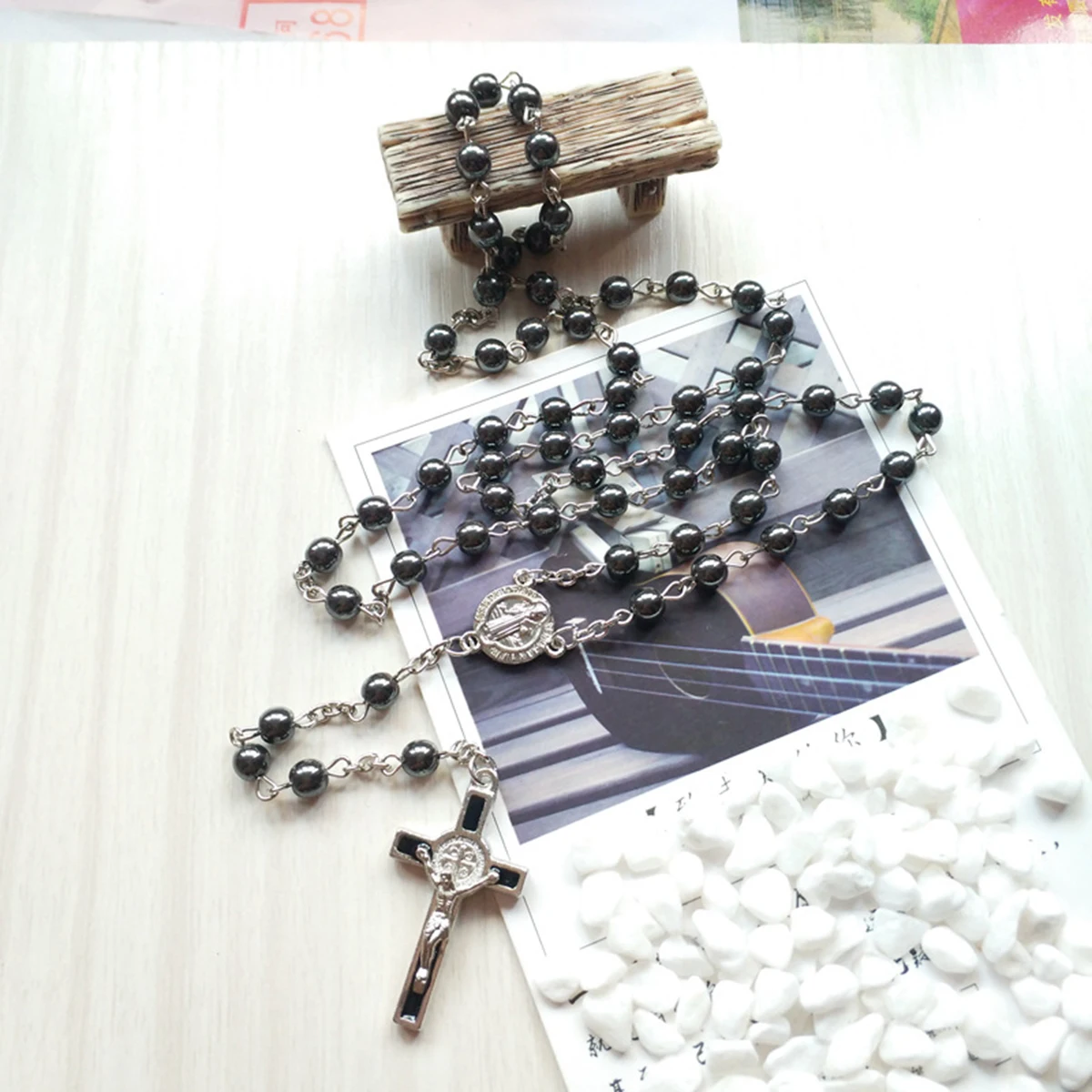 Ожерелье из натурального камня с бусинами в виде Розария черное ожерелье кулоном