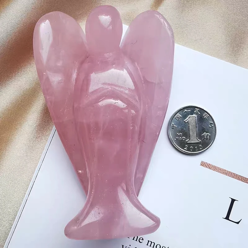 Большой размер Прямая поставка натуральный розовый кварц хрусталь камень ангел