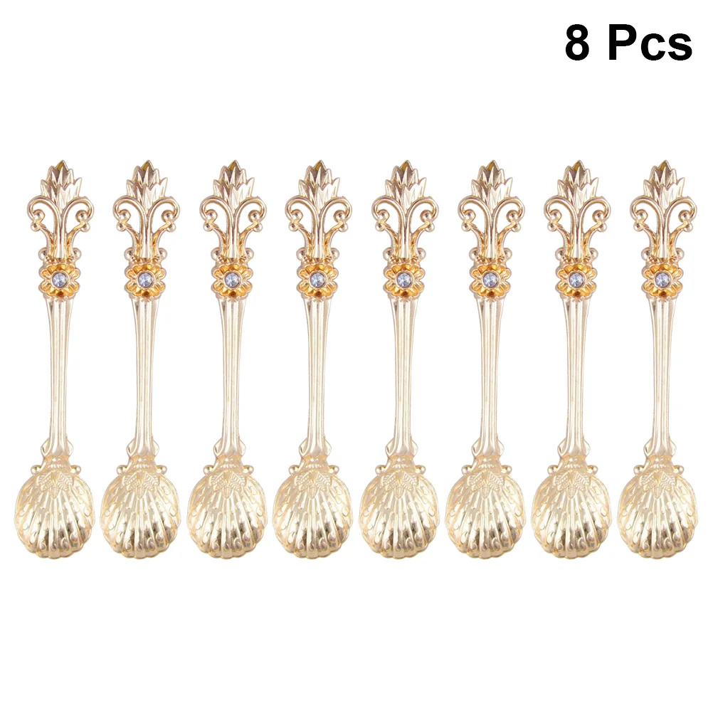 

8pcs Orris Pattern Carved Coffee Spoons Vintage Alloy Scoop Stirring Spoon Tableware for Iced Tea Ice Cream Cocktail Soup
