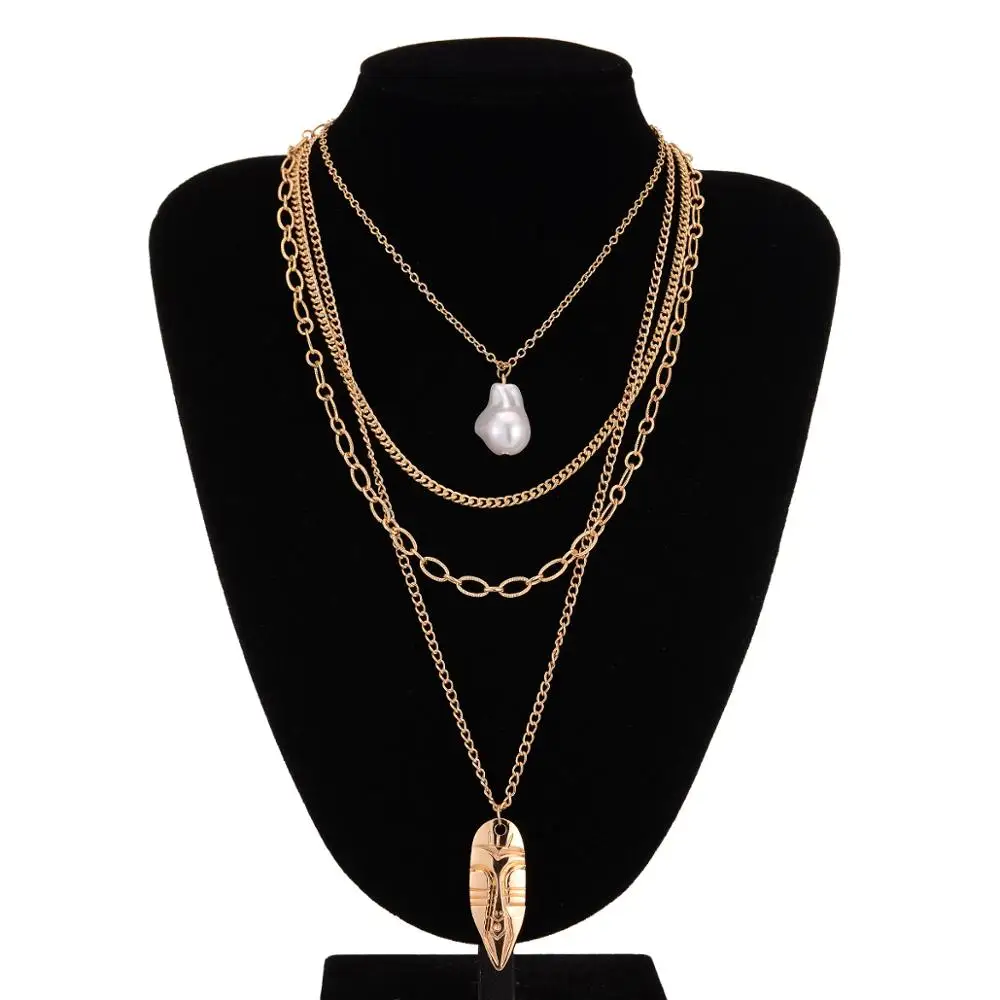 

Bohemia Vintage Pendant Necklace Imitation Pearls Carved Portrait Steampunk Hip Hop Neck Collar Jewelry Party Wedding Gift