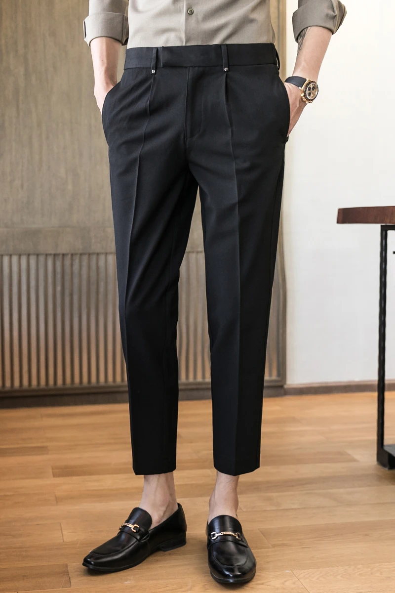 

Casual 2021 Fashion Business Dress Pants Elastic Waist Slim Fit Office Social Wedding Suit Pants Streetwear Costume Homme 28-36
