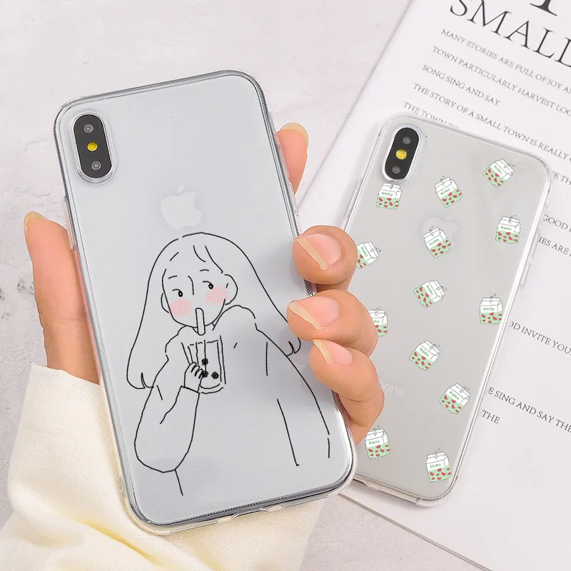 Прозрачный чехол для телефона с жемчужным молочным чаем iPhone XR XS Max X 7 8 6S Plus