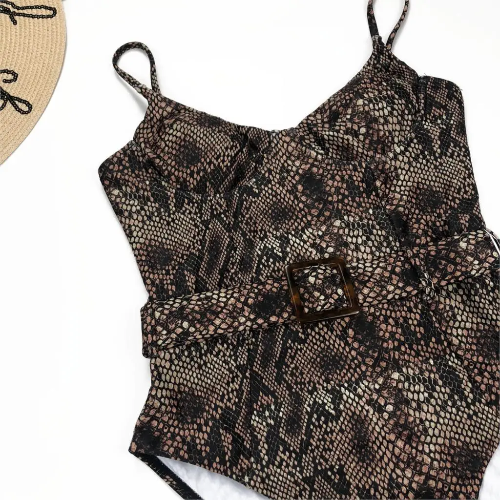 

Sexy bodysuits snake print one piece swimsuit female 2020 swimwear women High cut bathing suit Belt monokini Summer bathers