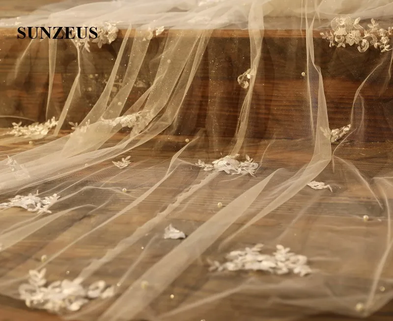 2019 свадебная вуаль 4 метра длинный Блестящий тюль на голову с аппликацией жемчуг