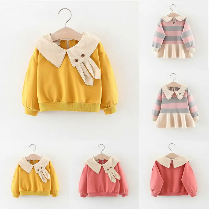 Коллекция 2019 года весенне осенняя одежда для малышей Топы маленьких девочек