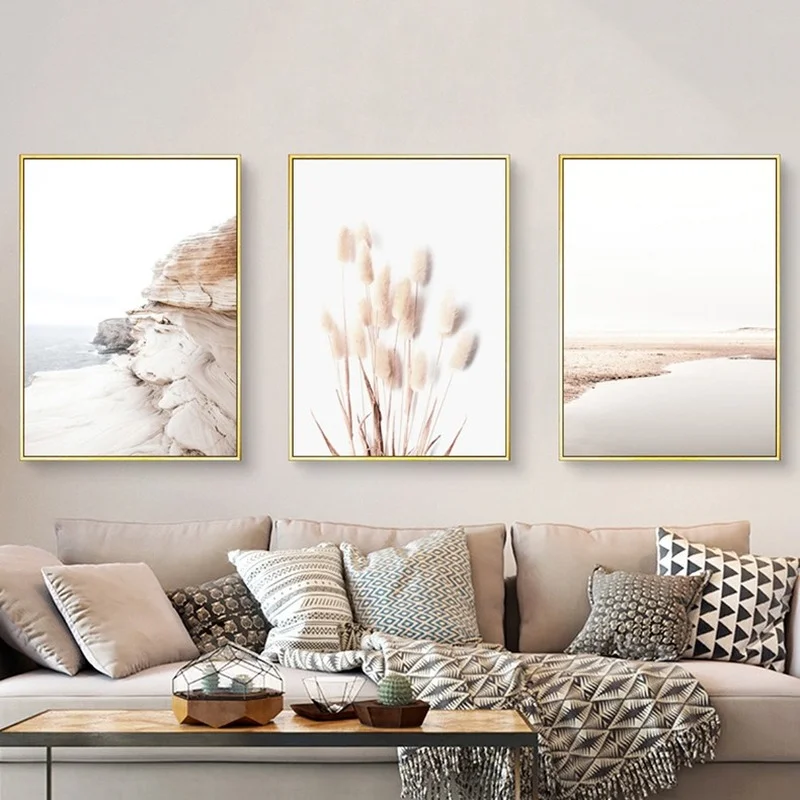 

Modern Minimalist Coast Beach Nordic Decorative Painting Landscape Home Bedroom Living Room Triptych Frameless Painting Core