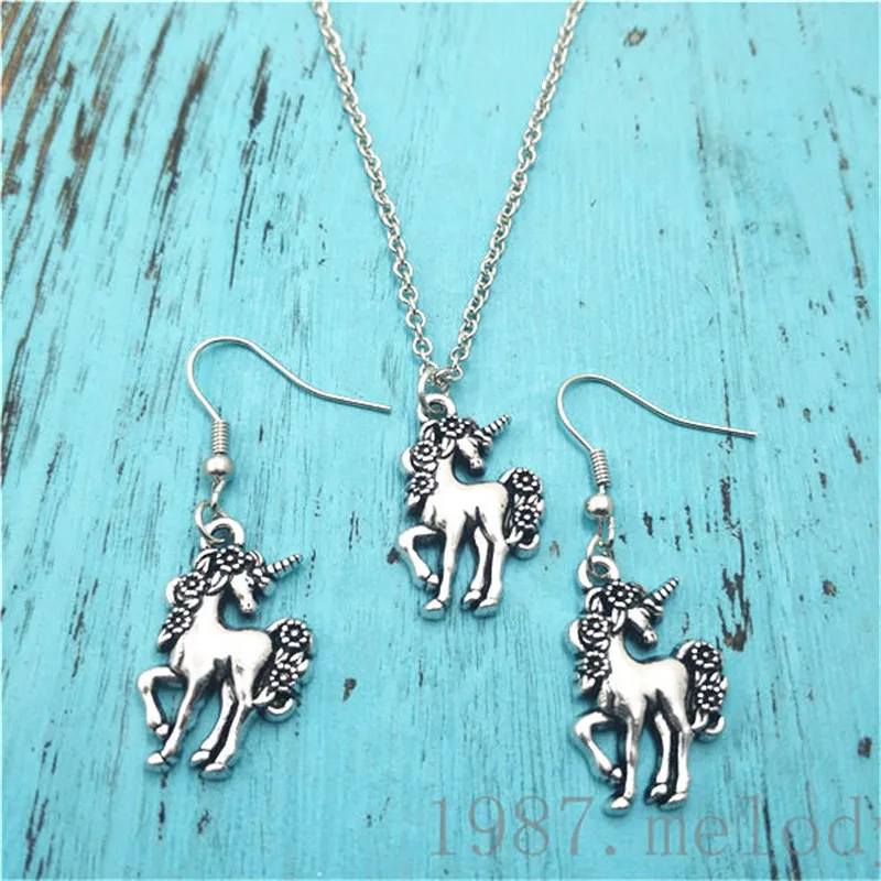 

Unicorn Earring Necklace Sets Jewelry Set Antique,Beauty Vintage Fashion Women Christmas Birthday Girl Gifts