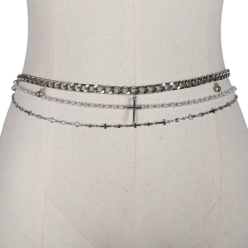 

[EAM] Metal Chain Pearl Irregular Layers Long Belt Personality Women New Fashion Tide All-match Spring Autumn 2021 1DD8449