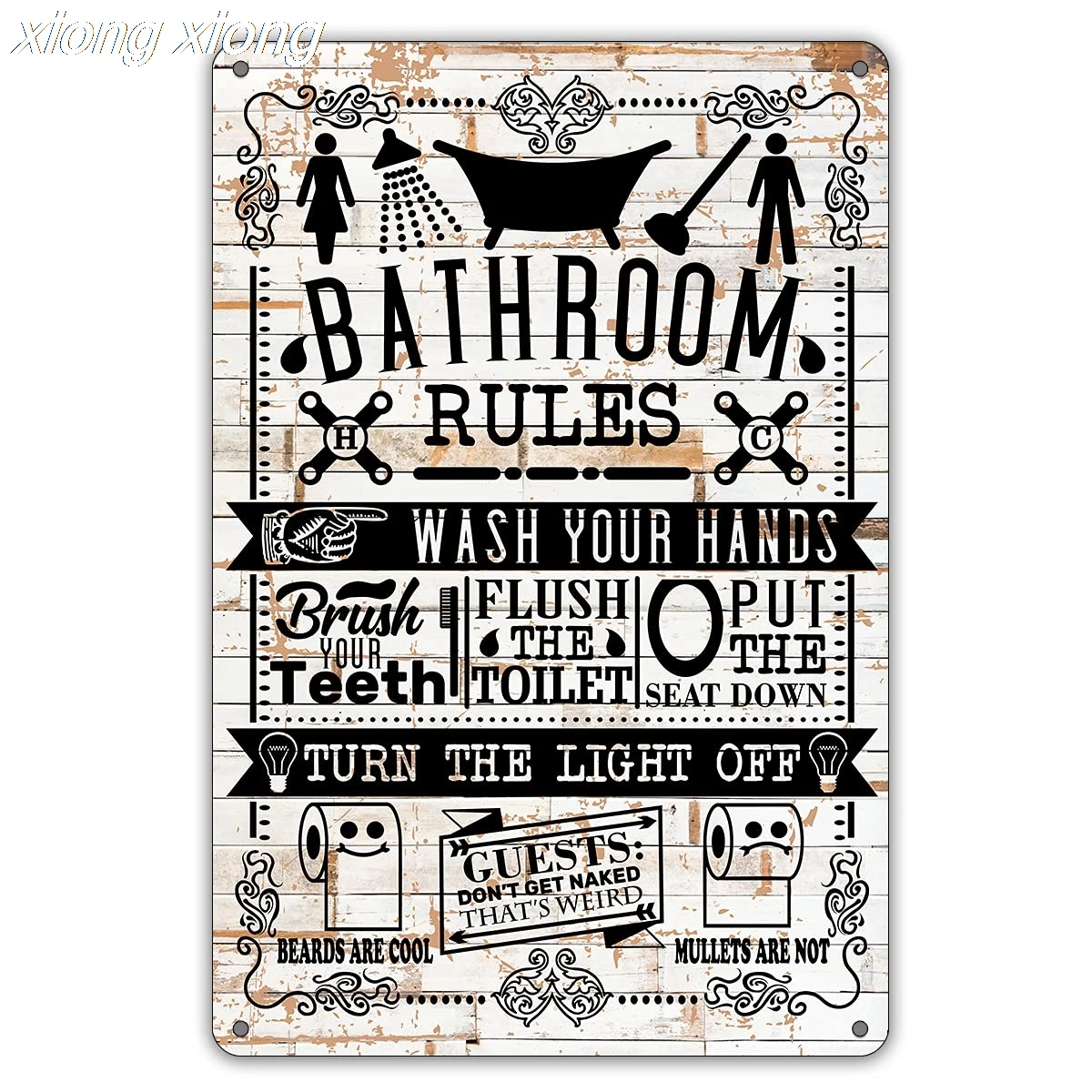 

Bathroom Metal Tin Sign Wall Decor, Rustic Bathroom Rules Sign for Home Decor Gifts