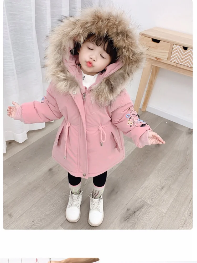 Зимнее пальто для девочек зимняя одежда маленьких плотная Вельветовая Парка