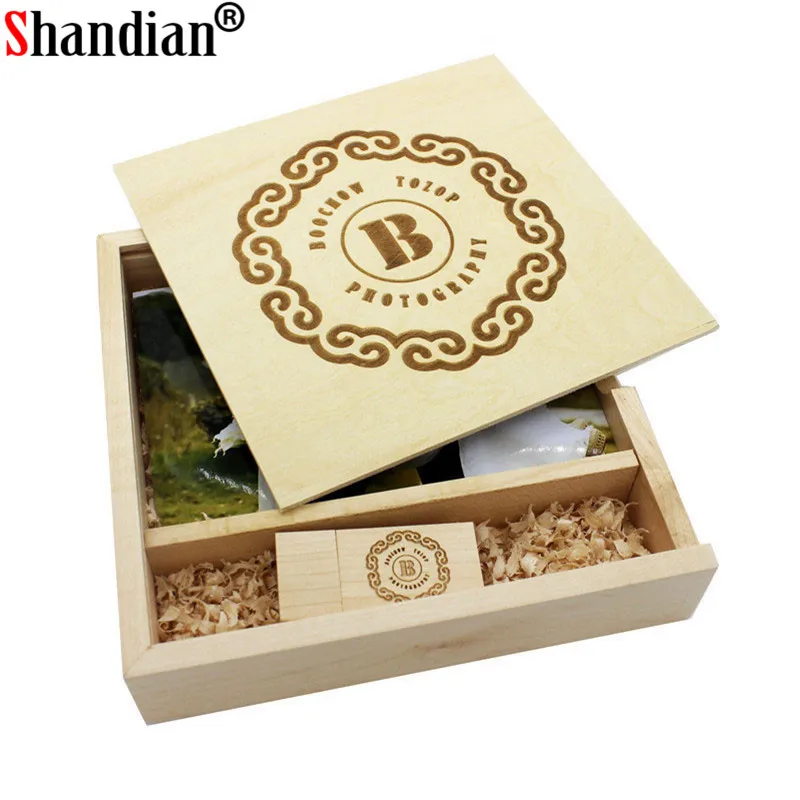 SHANDIAN (1 шт. бесплатный логотип) фото уникальный Альбом грецкий орех дерево Флешка