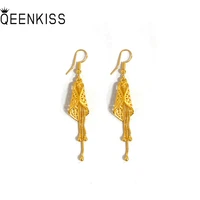qeenkiss eg524 2021 fine jewelry wholesale fashion woman bride birthday wedding gift hollow leaf tassel 24kt gold drop earings