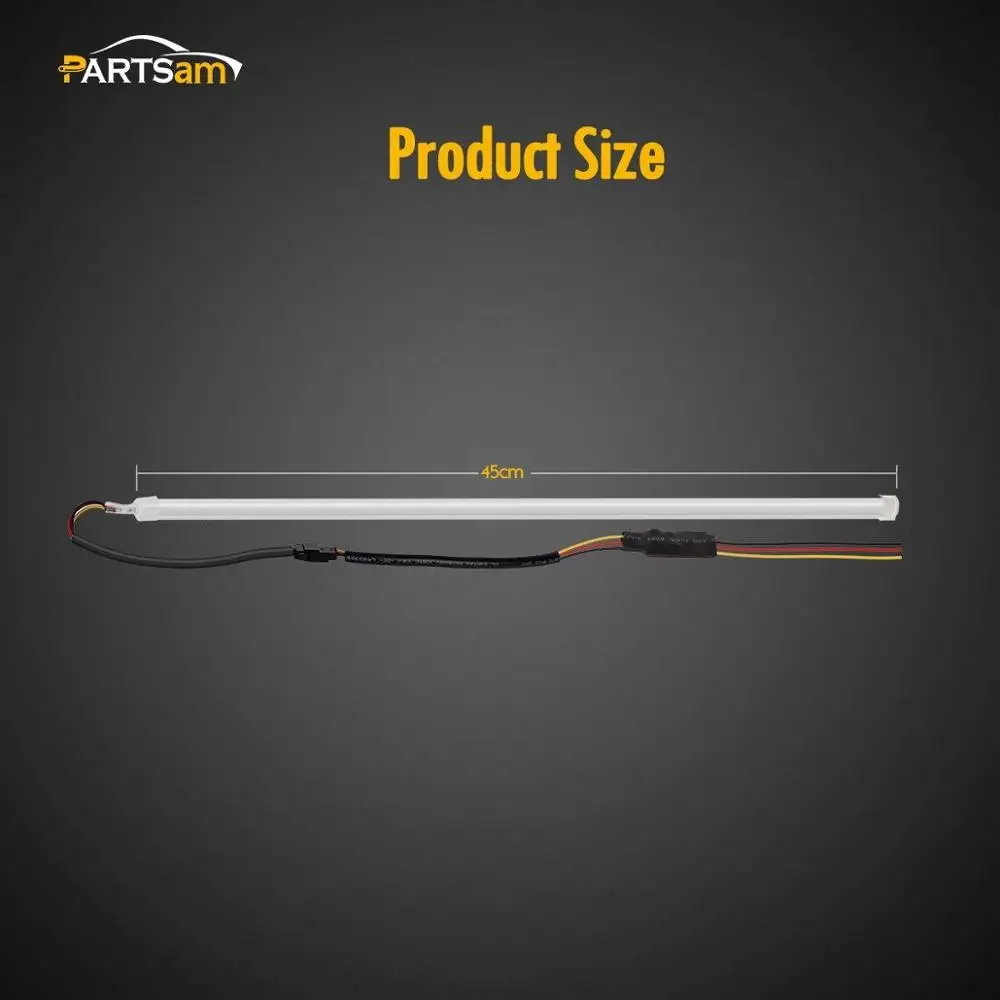 2X 45cm Illuminate White/Amber Switchback LED Strip Lights Headlight Side Glow, White-Amber Dual Color LED Strip Tube jk799