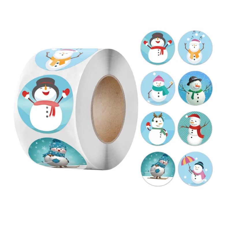 

Round Merry Christmas Decoration Stickers Gift Seal Labels Christmas Tree Snowman Sock Santa Hat 500 Pcs for Party Favor