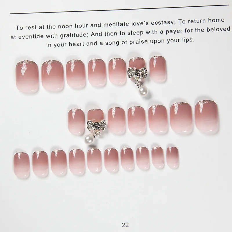 24 шт розовый градиент накладные ногти с клеем полное покрытие поддельный пресс