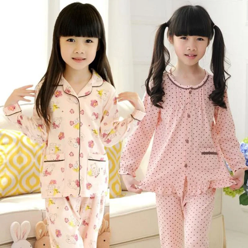 Children's girl pajamas big boy spring baby pure cotton long sleeved Korean suit 2-15 year old home cloth | Мать и ребенок