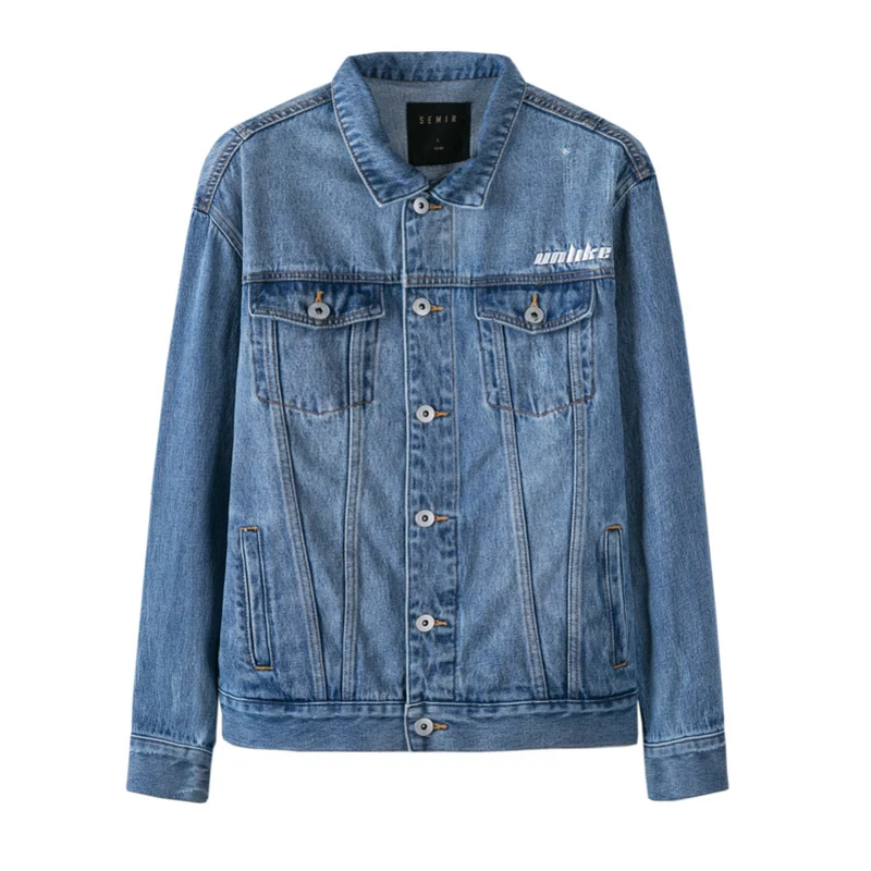 Мужская джинсовая куртка с вышивкой SEMIR потертая из 100% хлопка открытыми плечами