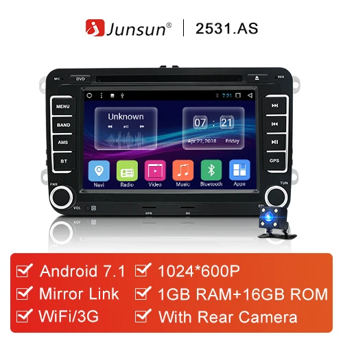 Junsun " gps Android радио плеер 2 din автомобильный DVD аудио стерео Мультимедиа для Volkswagen VW golf 5 6 1024*600 touran passat polo - Цвет: Android 2531S.A