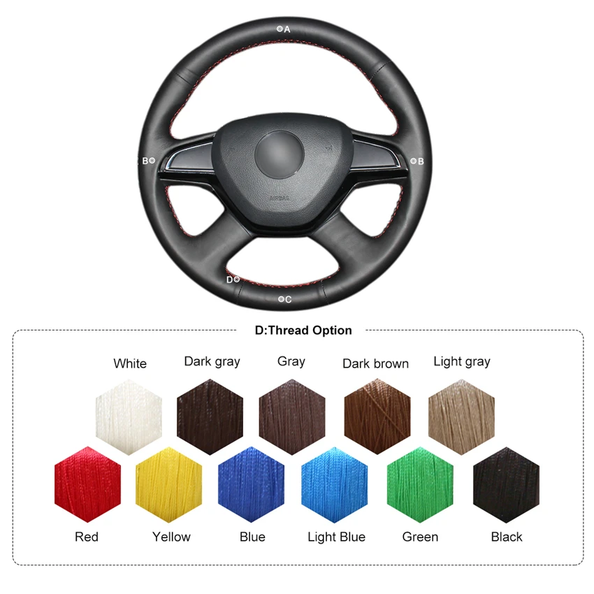 

MEWANT Black Artificial Leather Car Steering Wheel Covers for Skoda Citigo Fabia Superb Roomster Rapid Octavia 2013 2014-2015