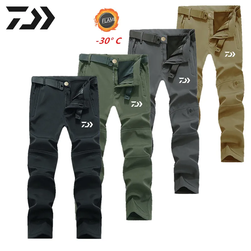 

DAIWA Fishing Pants Winter Men Outdoor Trousers Sports Fishing Keep Warm Thicken Large Size Solid Color Soft Shell Fleece Pants