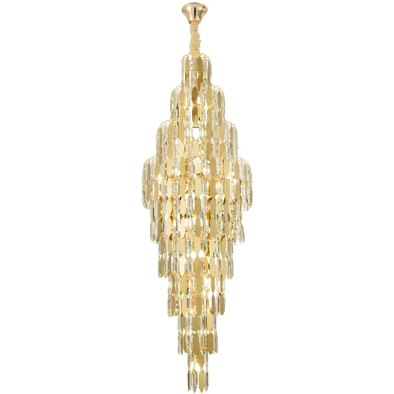 

Led E14 Postmodern Crystal Golden Stainless Steel High Long Chandelier Light Lampen Lustre Suspension Luminaire For Villa Stairs