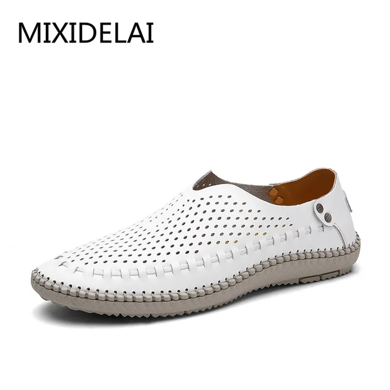 

MIXIDELAI New Summer Causal Shoes Men Loafers Genuine Leather Moccasins Men Driving Shoes High Quality Flats For Man Size 38-47